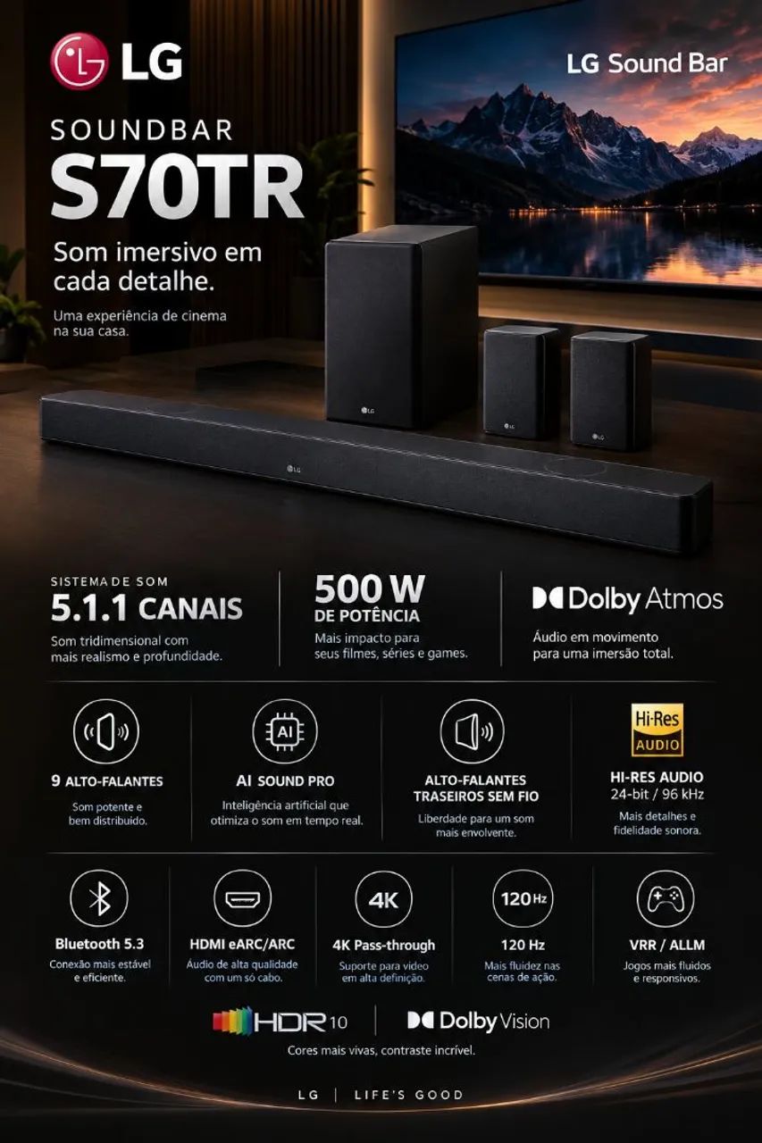 SoundBar LG S70tr Alto falante Superior Dolby atmos - Foto 3