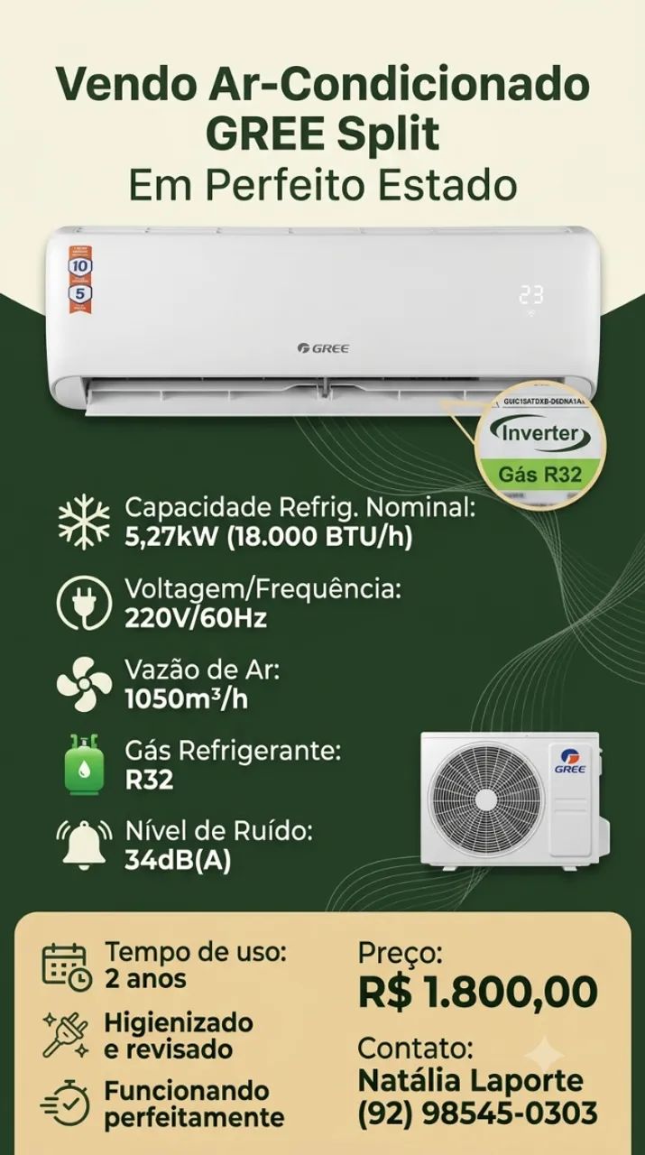 Ar Condicionado Gree 18000 btus