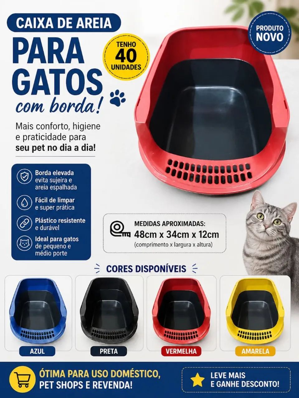 Caixa de Areia Para Gatos Nova Com Borda | R$49,90