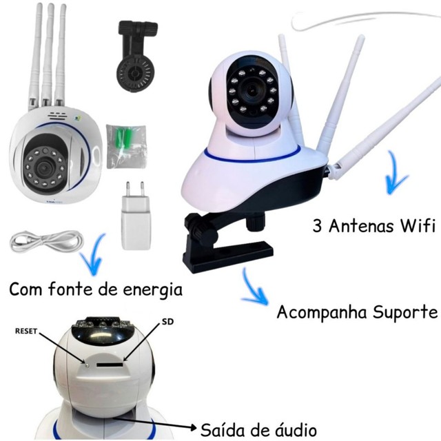 Câmera De Segurança ip 3 Antenas Wifi 360º Visão Noturna - Foto 5