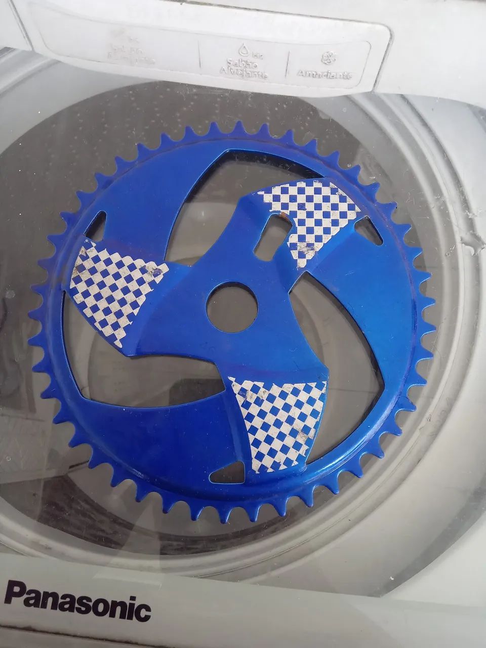 Coroa de Bicicleta Azul com Detalhe em Xadrez