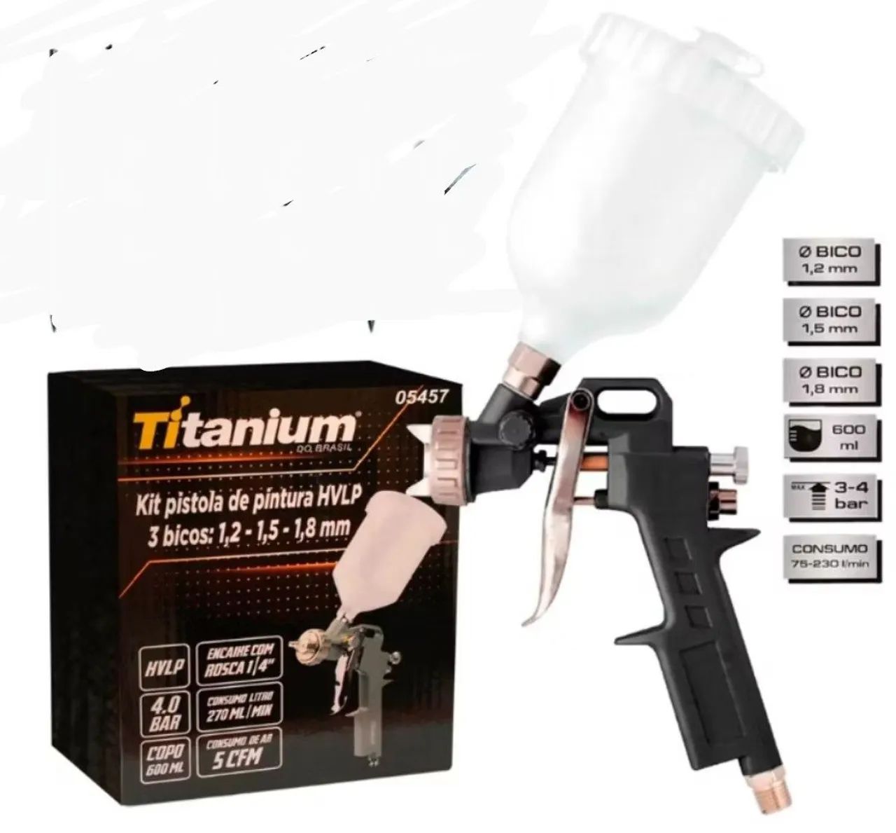 PISTOLA DE PINTURA GRAVIDADE PROFISSIONAL CANECA 600ML  - Foto 2