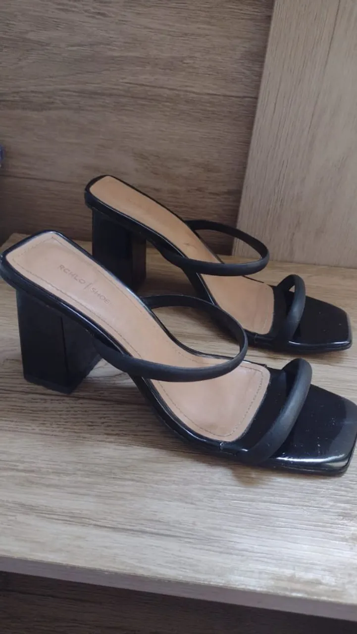 Sandália Salto Bloco Preta Rchlo Shoes
