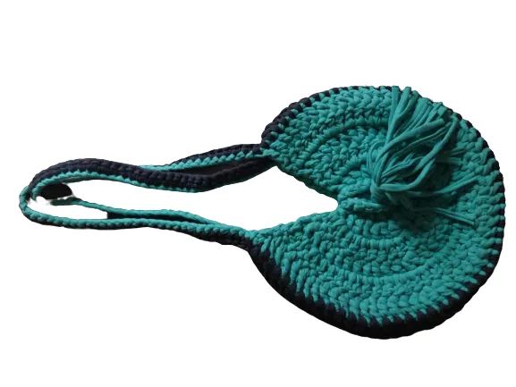 Bolsa Com Alça - Crochê Fio De Malha - Grande - Artesanal Azul-celeste