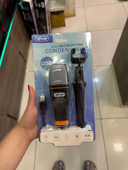 Microfone Condensador USB Knup KP-916