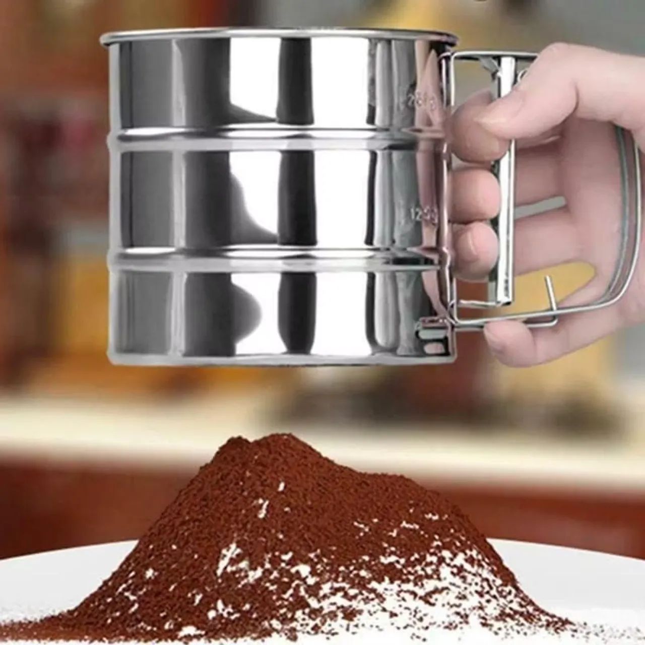 Caneca inox de gatilho peneira para cozinha