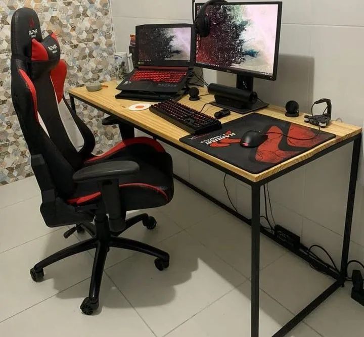 Mesa de escritório moderna com estrutura de metal - Foto 5