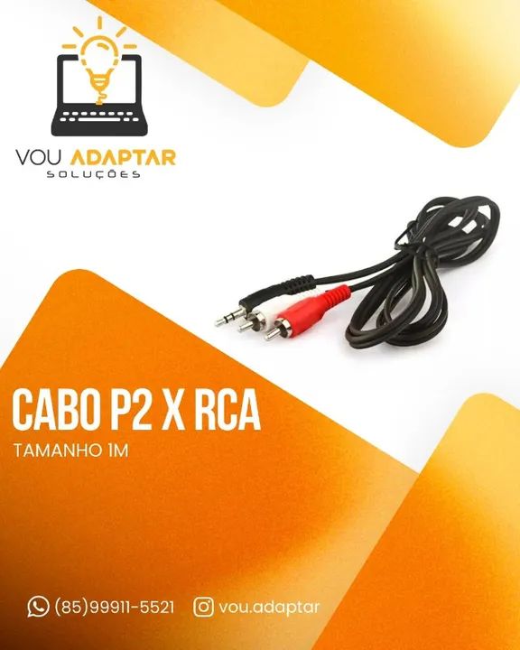Cabo Auxiliar P2 Macho X Rca Macho Audio 1m Som E TV