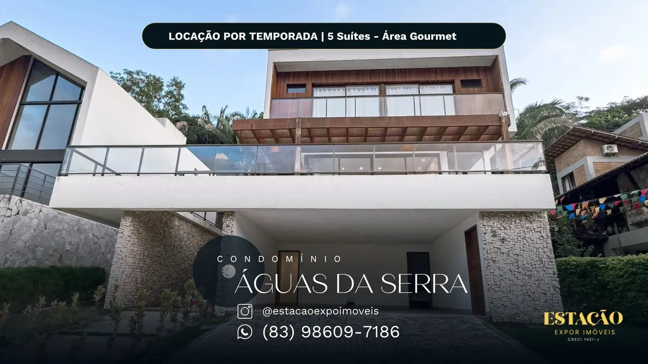 ÁGUAS DA SERRA | Casa para Locação por Temporada, com 5 suítes + DCE e Área Gourmet. Banan