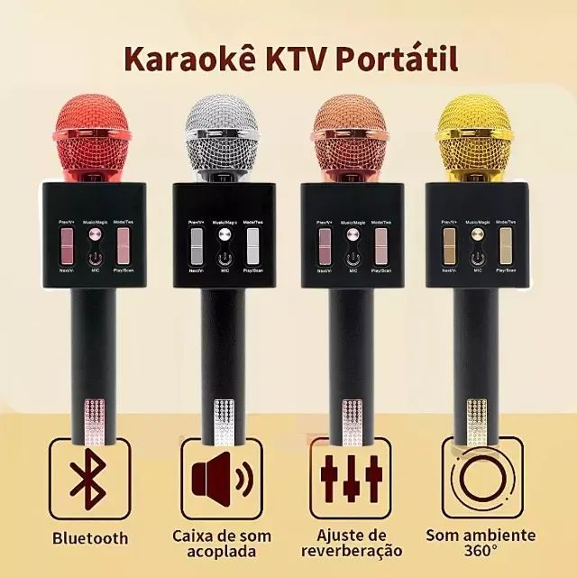 Microfone Karaoke Youtuber Sem Fio Bluetooth C Caixa De Som