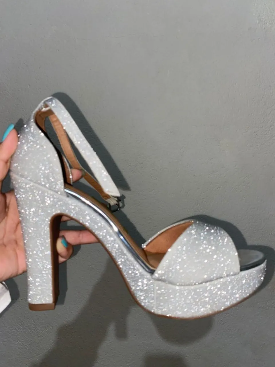 Plataforma Salto Festa Glitter Prateado