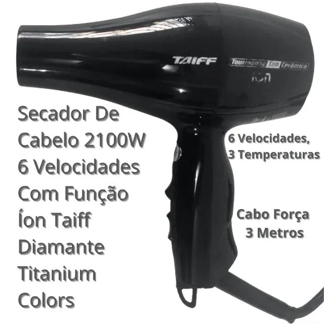 SECADOR DE CABELO 2100W 110Volts 6VELOCIDADES COM FUNÇÃO Íon TAIFF DIAMANTE TITANIUM COLOR - Foto 2