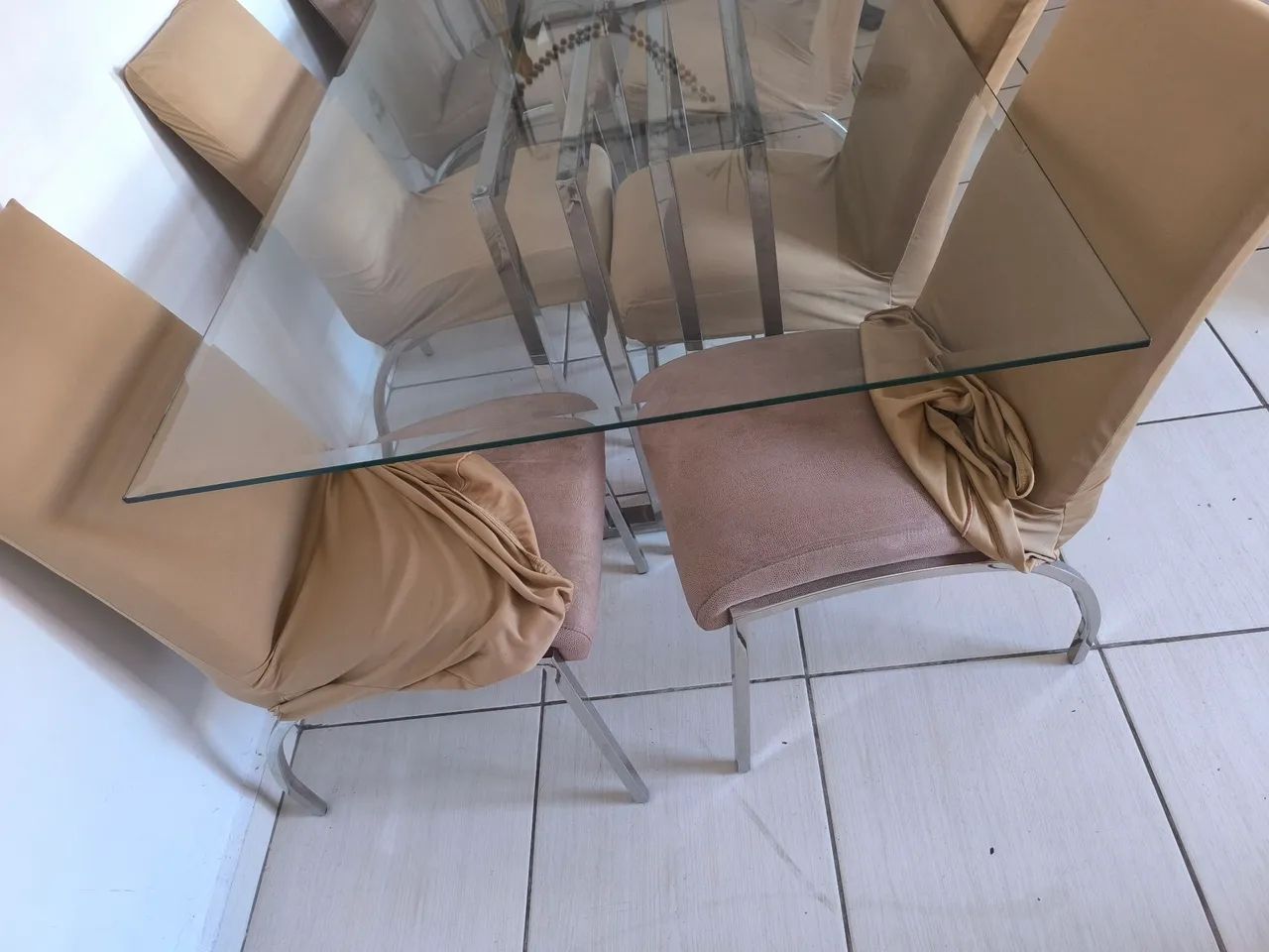 Mesa de Jantar de Vidro com Base em Aço Inox - Foto 2