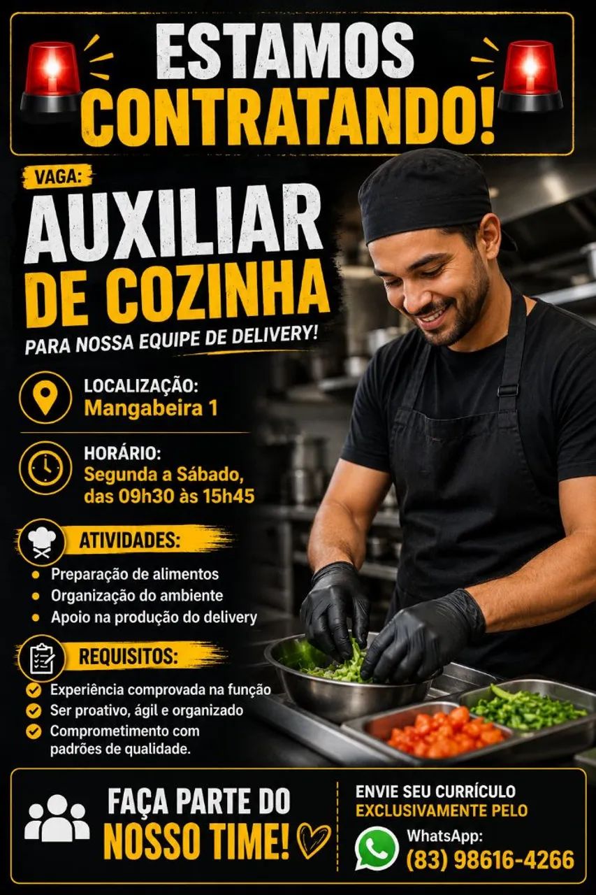 Vaga auxiliar de cozinha delivery