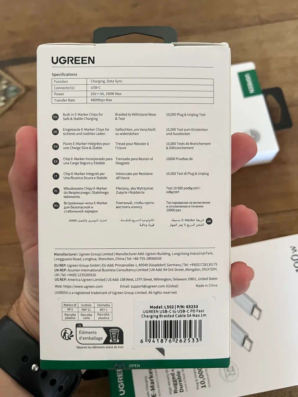 Cabo ugreen USB c 100watts novo lacrado