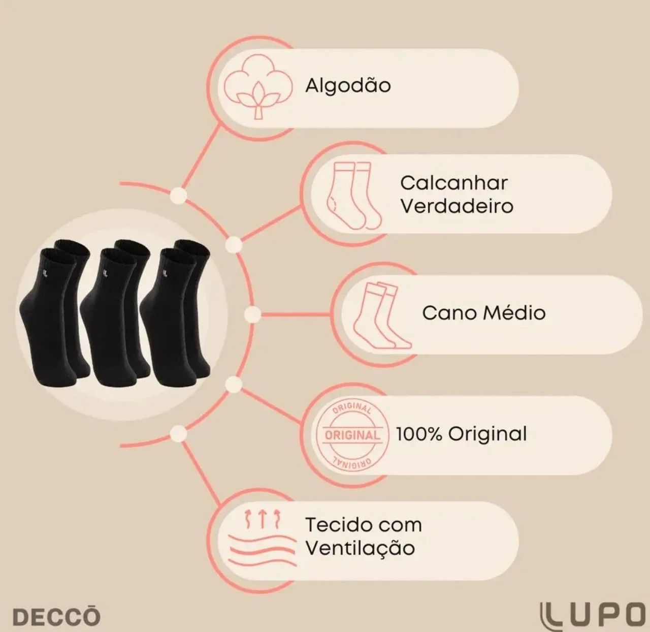  Meia Lupo Original Cano Médio Algodão - Foto 2