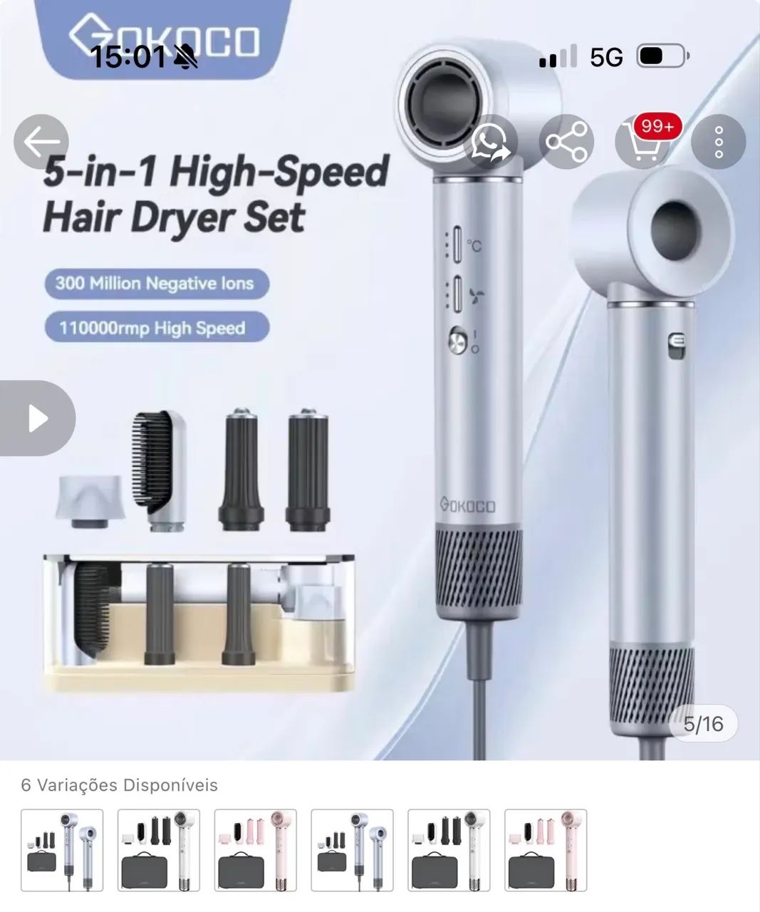 Secador de cabelo Gokoco 5 em 1
