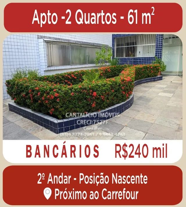 APARTAMENTO DE 2 QUARTOS NOS BANCÁRIOS PRÓXIMO DO CARREFOUR 