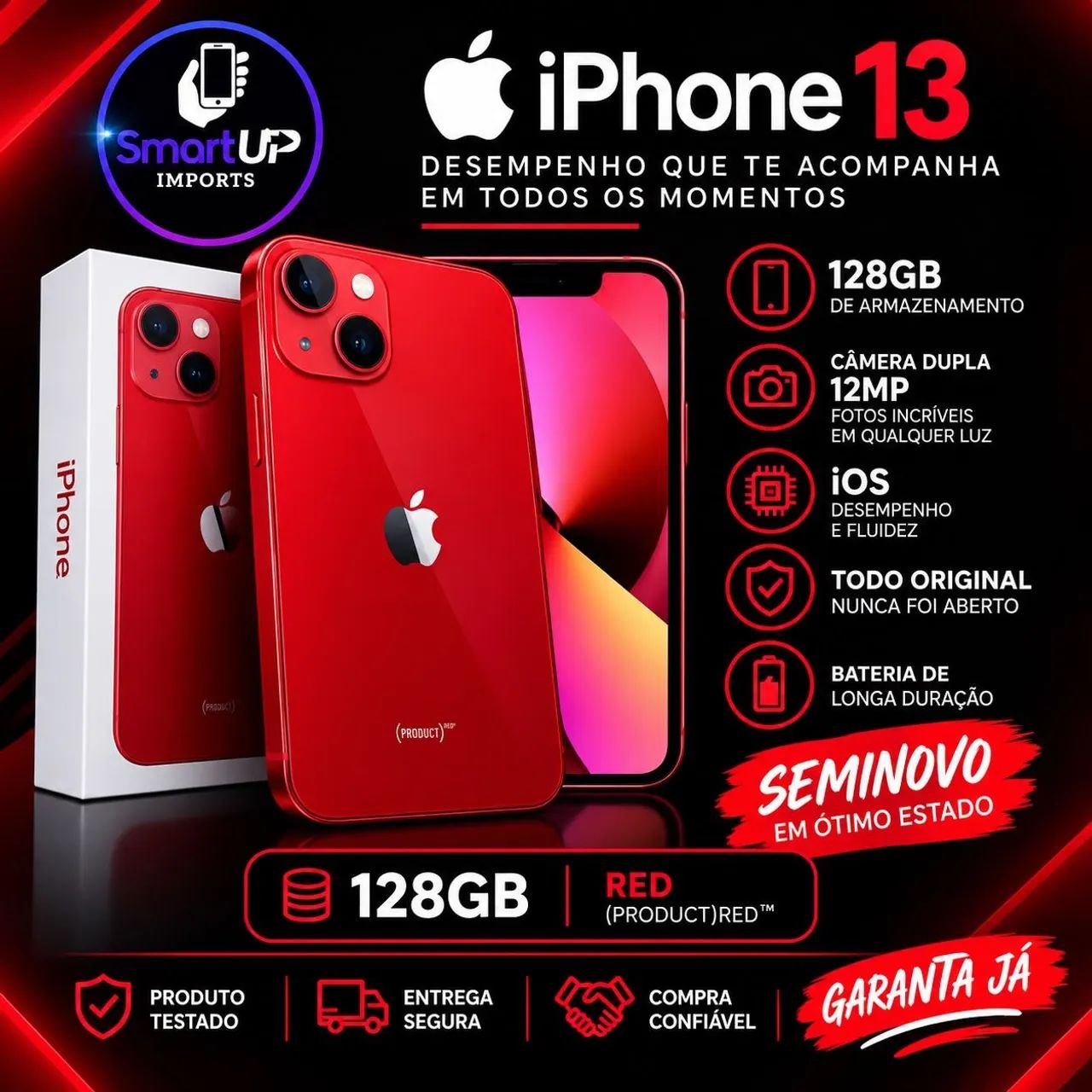 Iphone 13 Red 128g (todo original) - Celulares e Smartphones