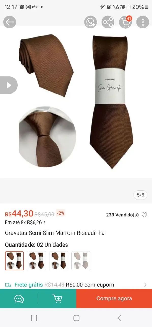 Gravata slim marrom riscadinha<br>\ - Foto 3