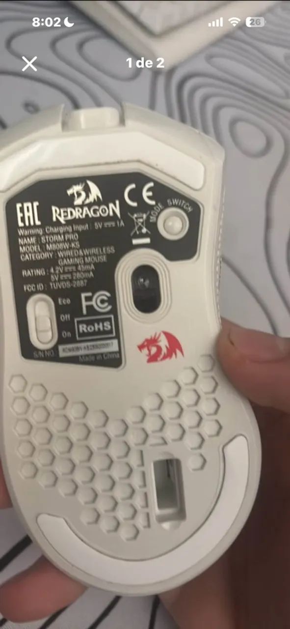 Mouse redragon storm pro branco sem fio