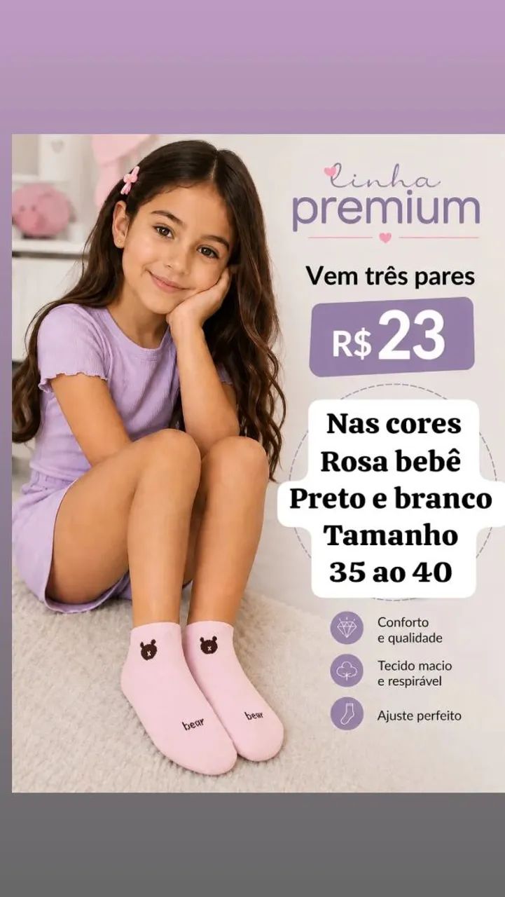 Meias soquete do 35 ao 44 linha premium kit 3 pares 