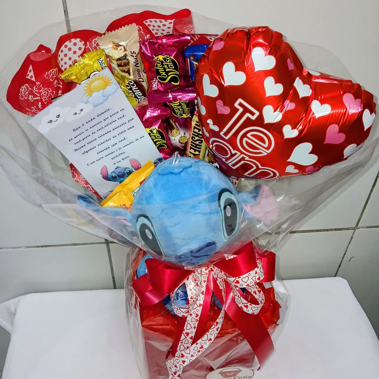 Cesta Café da Manhã Romântica Stitch Com Guloseimas.  - Foto 3