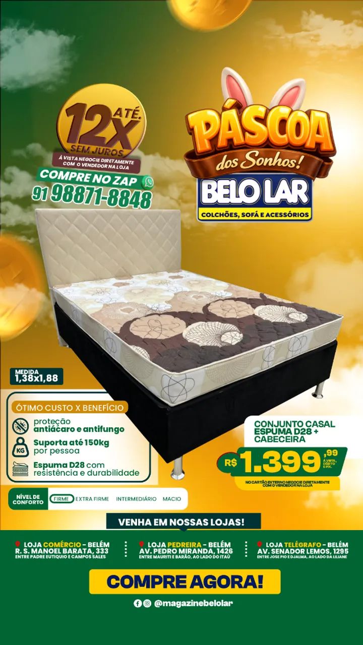 Cama Casal Espuma D28 + Cabeceira 