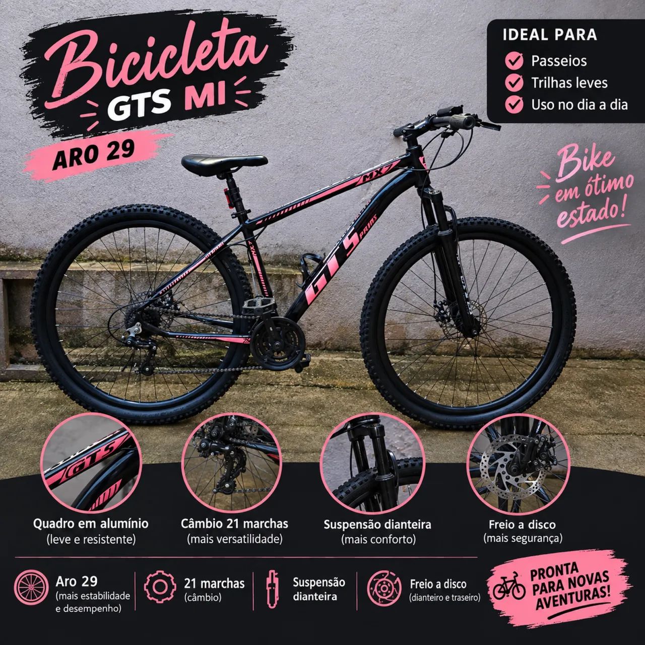 Bicicleta GTS M1 Aro 29 21 Marchas Freio a Disco