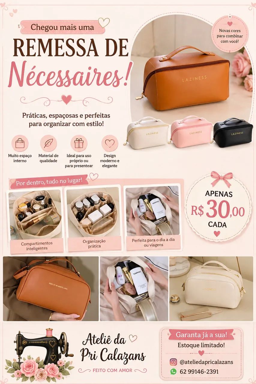  Bolsa Necessaire Feminina para Maquiagem - Foto 5