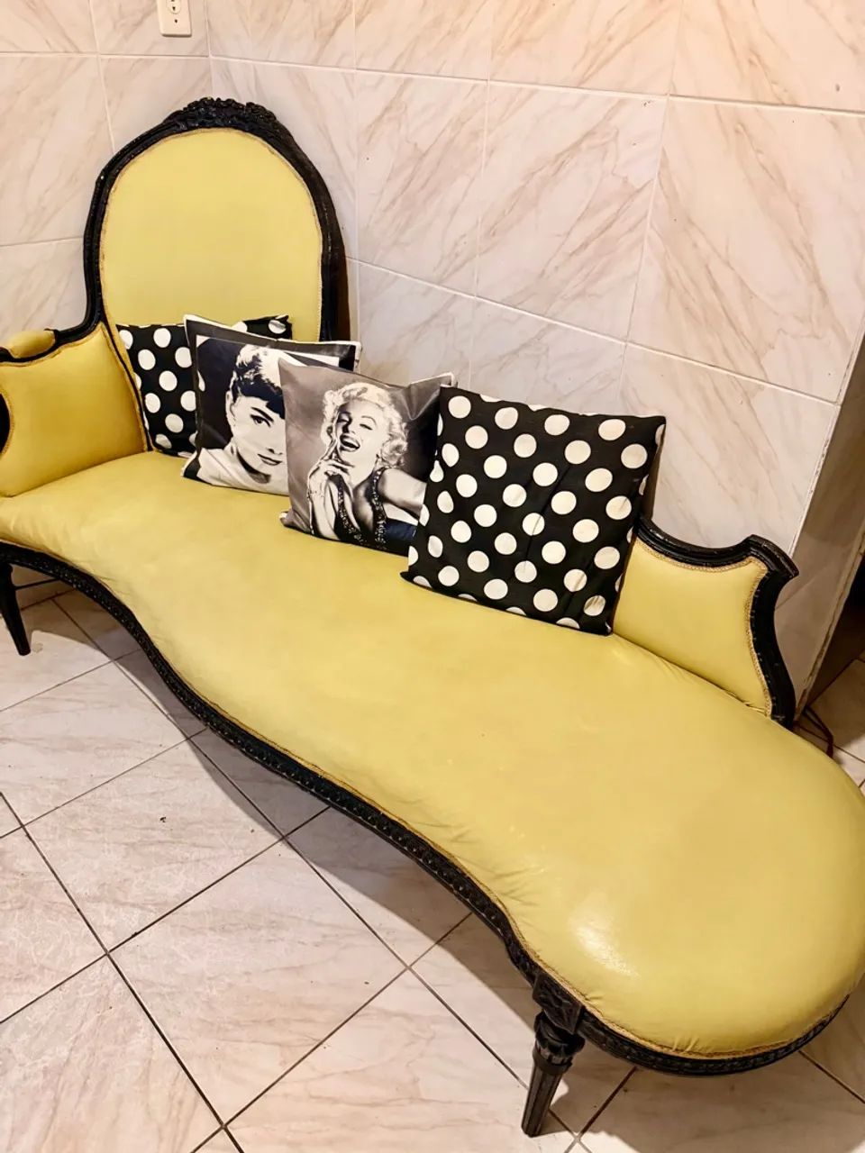 Divã chaise long recamier vintage antigo Luís xv - Foto 3