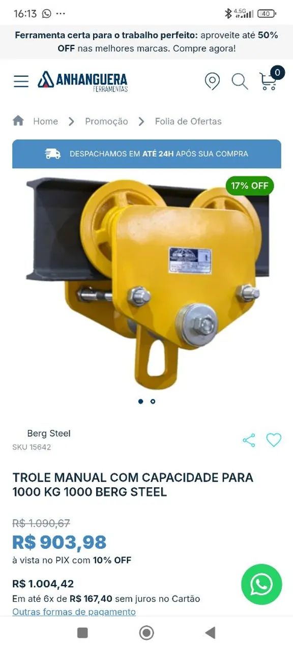 Trole Berg Steel, capacidade 1 tonelada - Foto 2