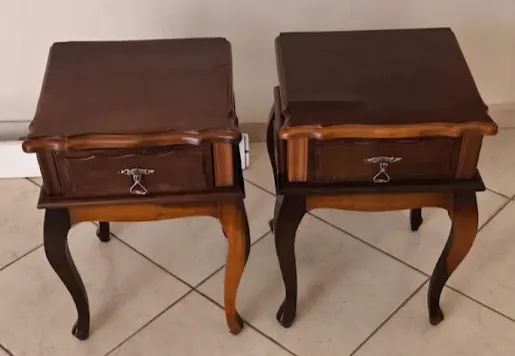 Mesa De Cabeceira Antigo Colonial Madeira Maciça - Par 