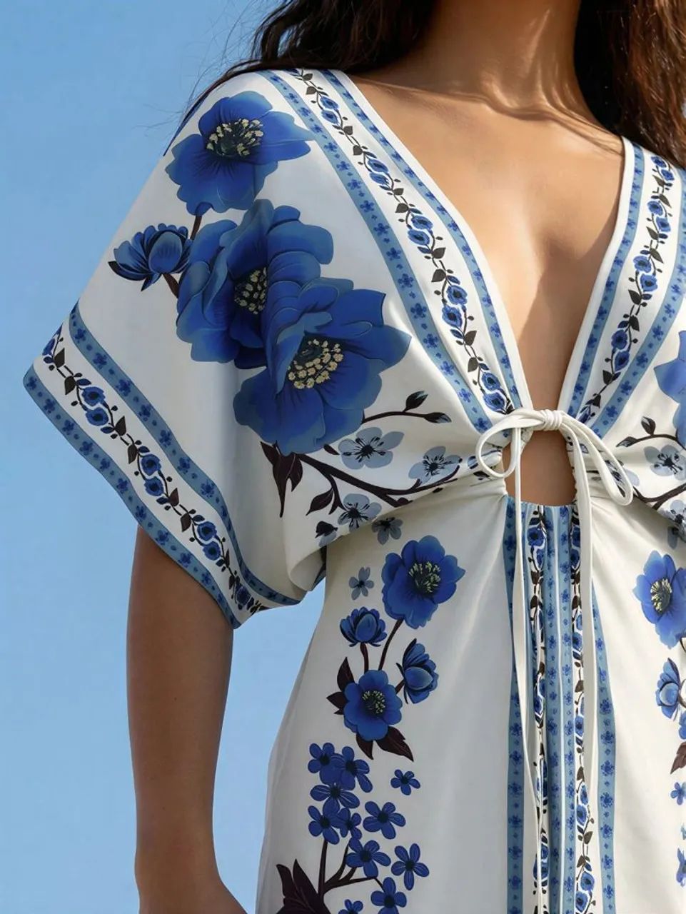 Vestido longo azul estampado - Foto 4