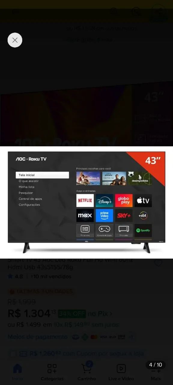 Smart TV AOC 43? Roku TV (lacrada) - Foto 2
