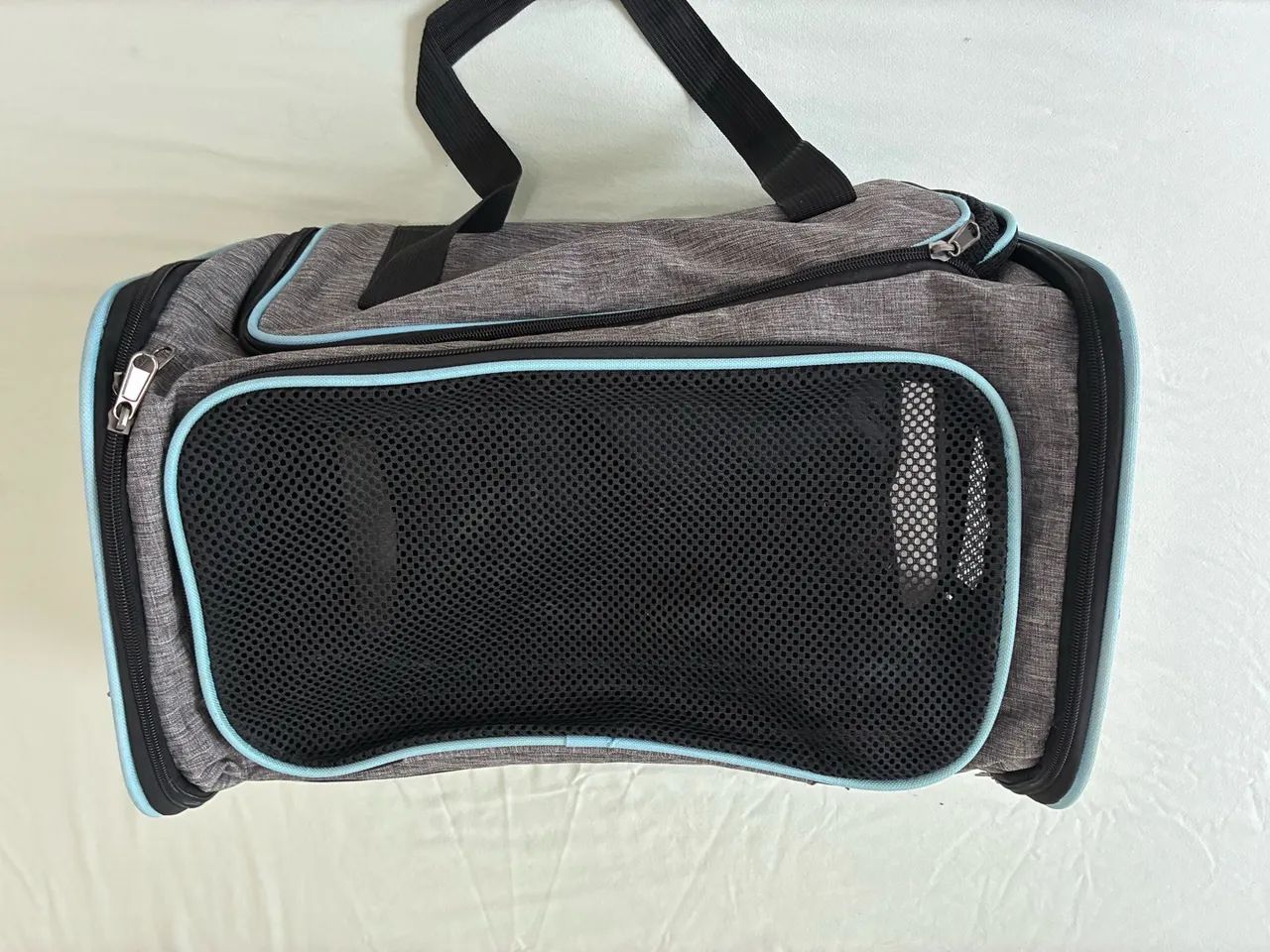 bolsa de transporte pet expansível cinza