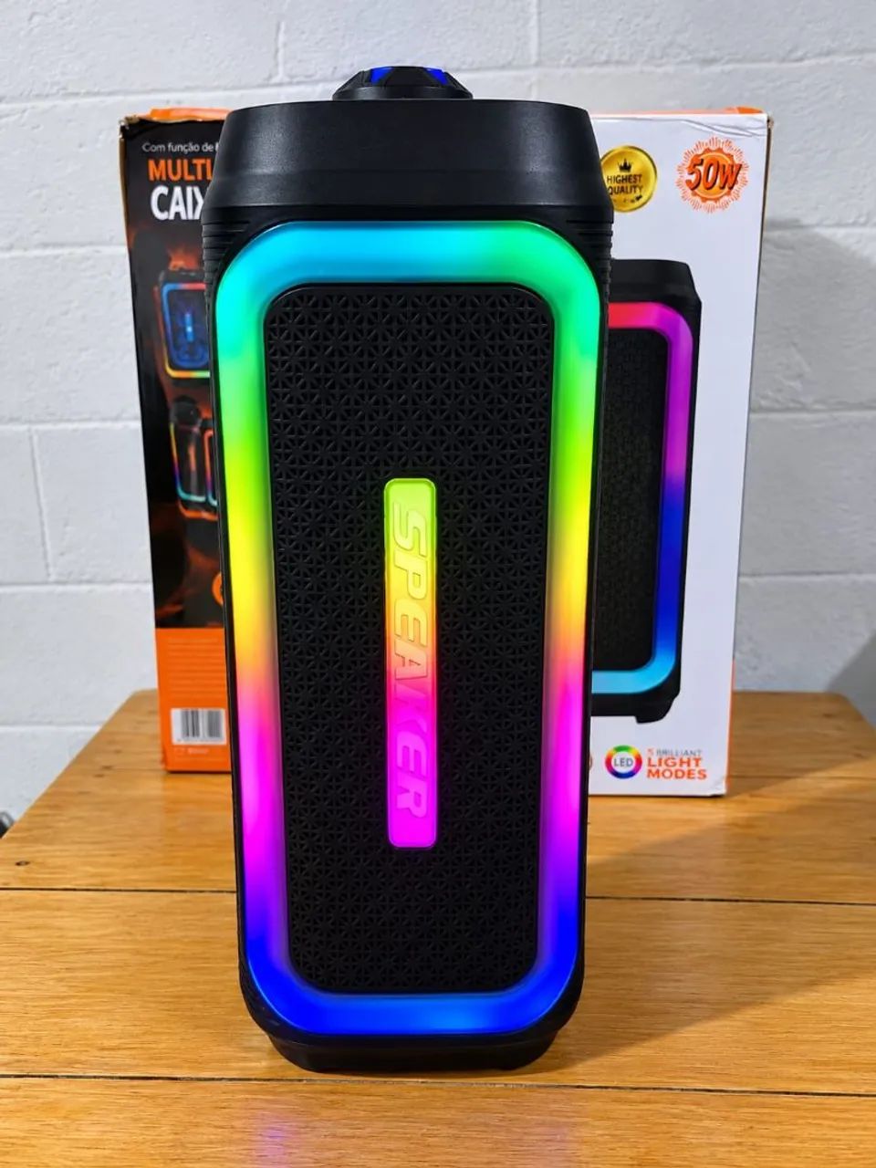 Caixa de Som Bluetooth Portátil 50W com LED RGB