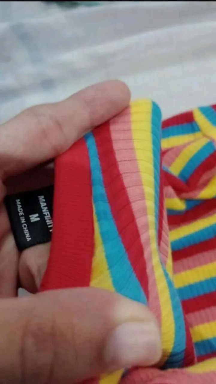 Camiseta de Malha Canelada Listrada Colorida - Foto 2