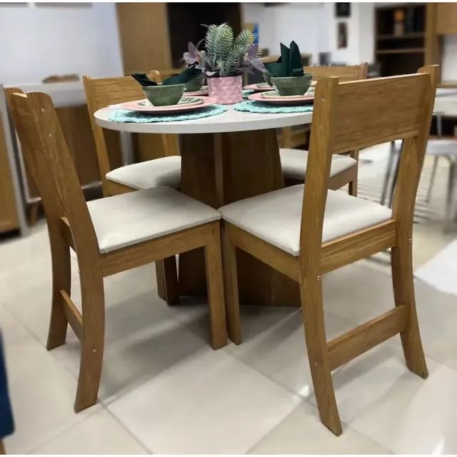 Mesa redonda com 4 cadeiras flip tampo em MDF!! Pr355m