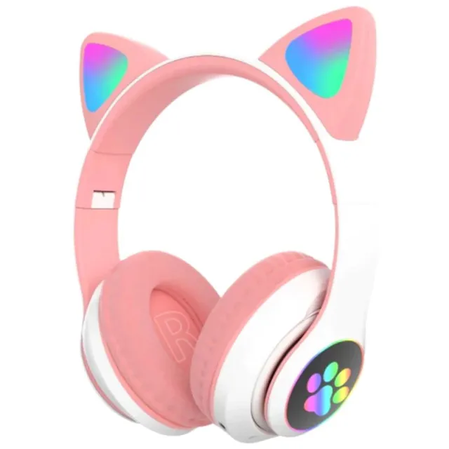 Jogos Bluetooth 5.0 Fones de ouvido sem fio No ouvido Cat Acende fones de  ouvido de música dobrável com microfone de 3,5 mm para adultos e crianças pc  pc tv gaming music