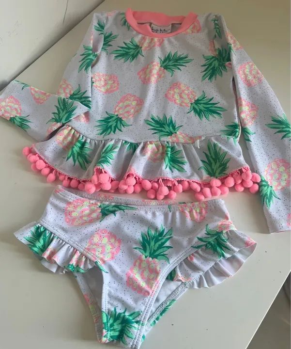 Conjunto Infantil Praia Biquíni Manga Longa E Calcinha Menina 