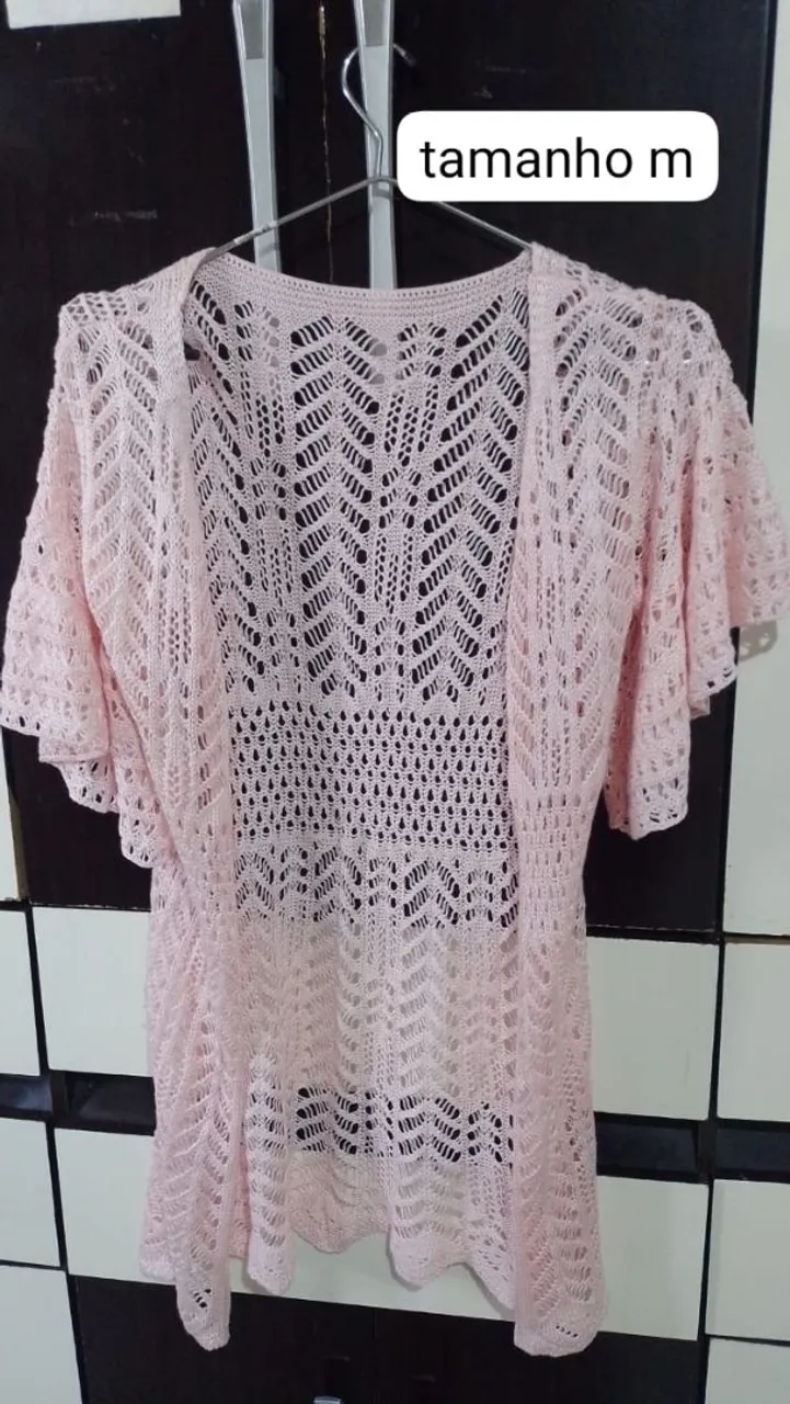 Saída de praia de Tricô Rosa Claro Tamanho M