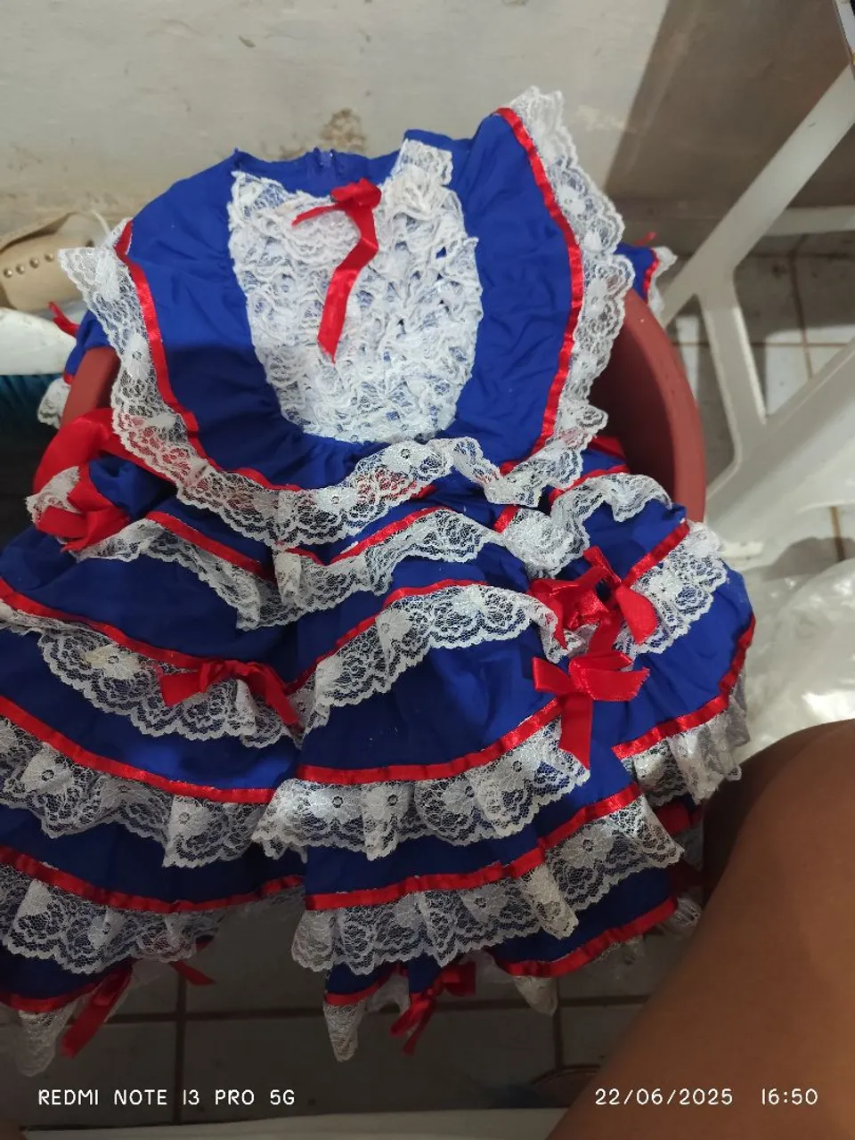 Vestido Infantil Festivo Azul e Vermelho