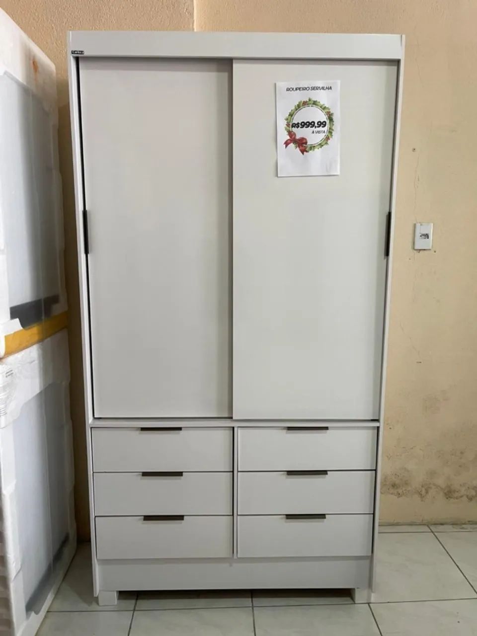 Guarda Roupa Sevilha 2 Portas de Correr 6 Gavetas