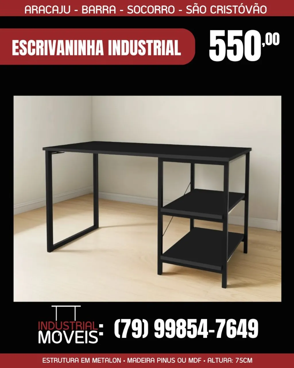 Escrivaninha Industrial com Prateleiras