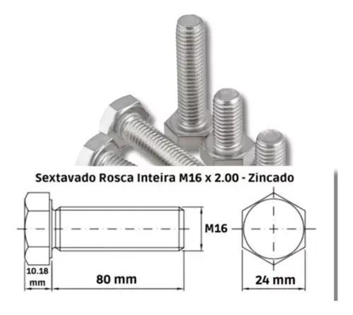 Parafuso Sextavado M16-2,00 X 80mm + 2 Arruelas Lisa + Porca - Foto 3