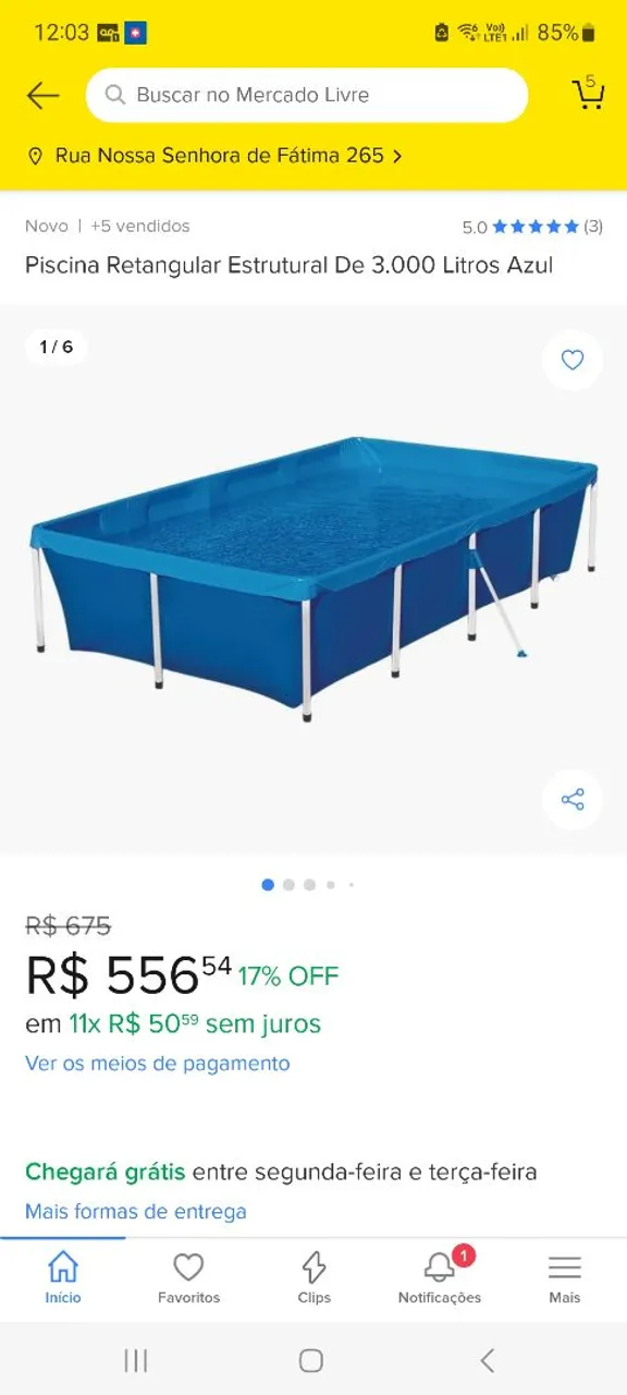 Piscina Retangular Estrutural 3.000 Litros Azul
