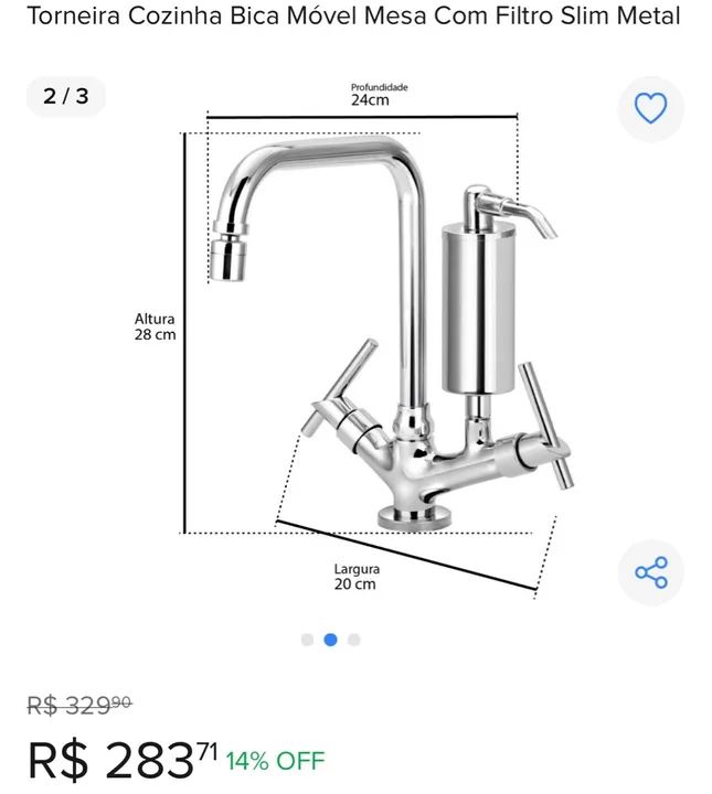 Torneira Cozinha Bica Móvel Mesa Com Filtro Slim Metal - Foto 2