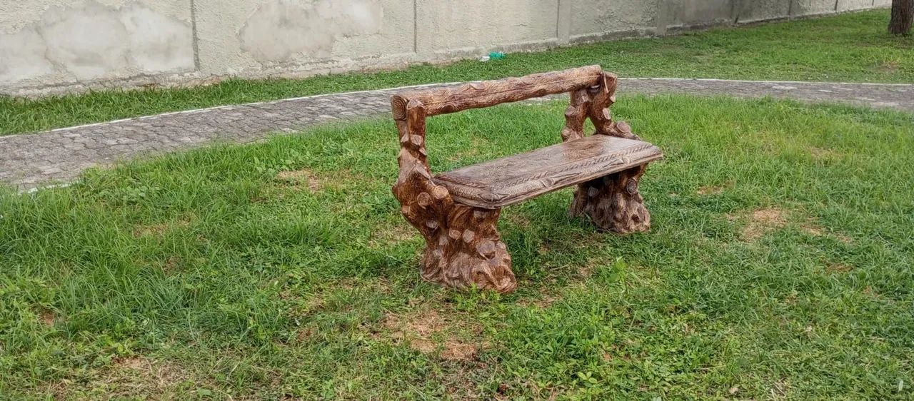 Banco  em concreto imitando madeira rústico para jardim - Foto 2