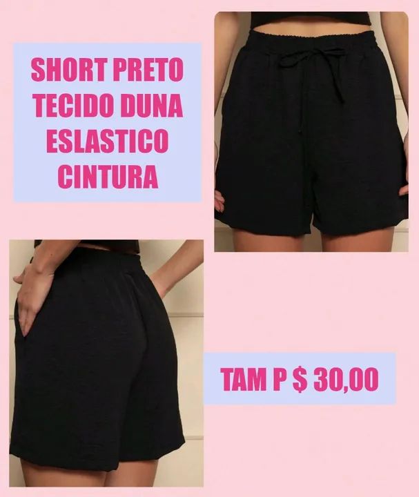 Shorts Tecido Duna Elástico Cintura Preto e pink
